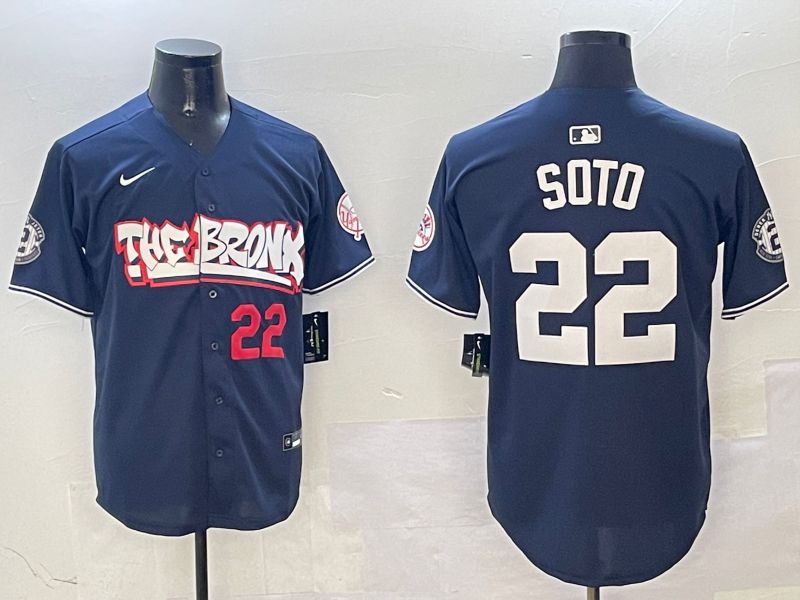 Men New York Yankees 22 Soto Drak Blue four generations Joint Name 2025 Nike MLB Jersey style 3